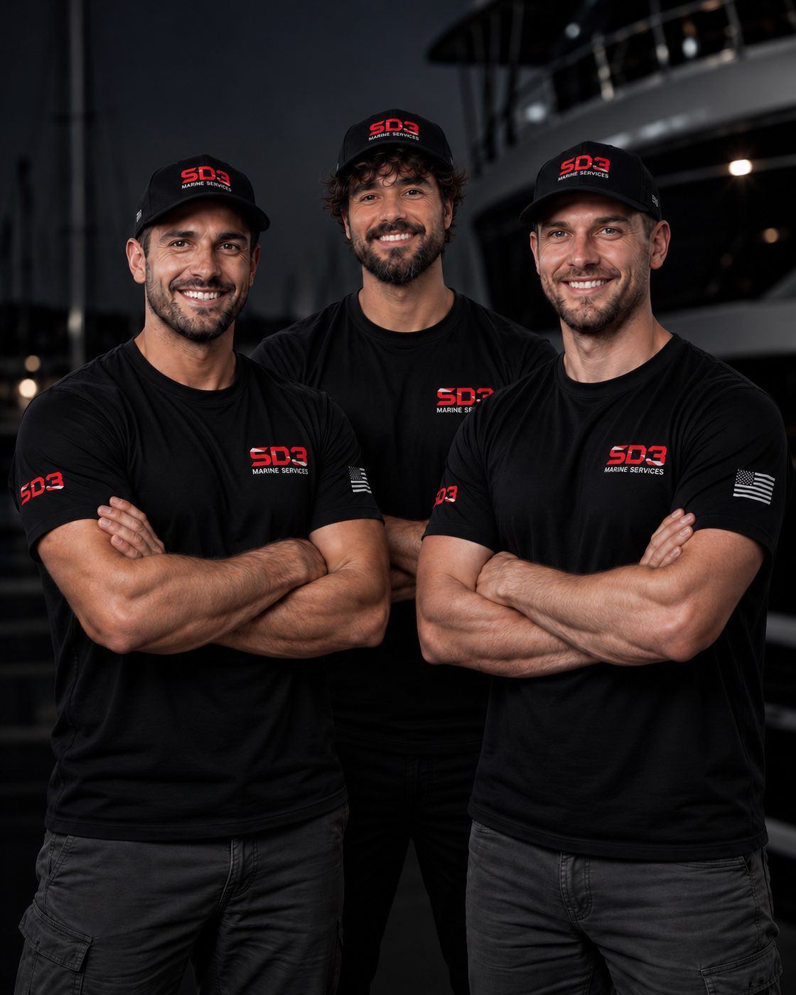 The three SD3 Marine Services partners on the dock in San Diego